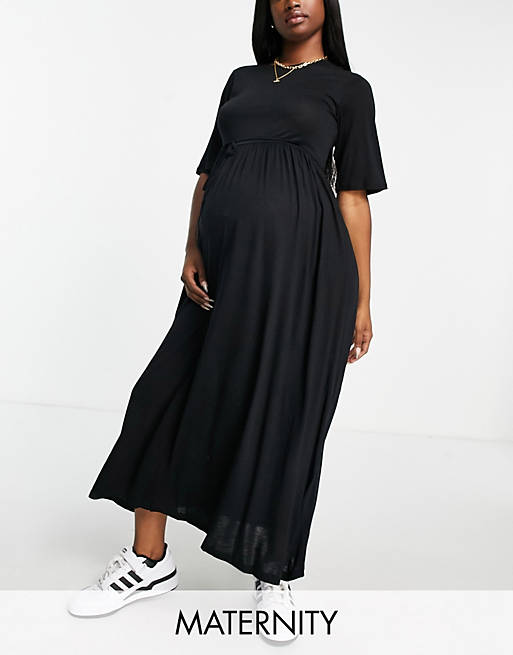 River Island - Zwangerschapskleding - Midi-jurk met gestrikte taille in zwart