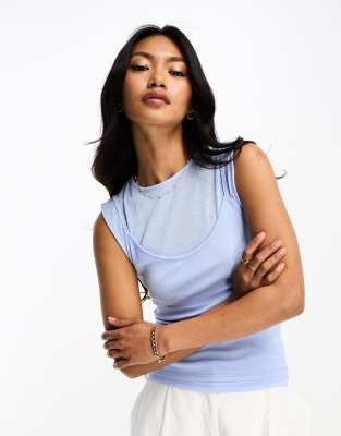 River Island - Zweilagiges Camisole aus Netzstoff in Blau