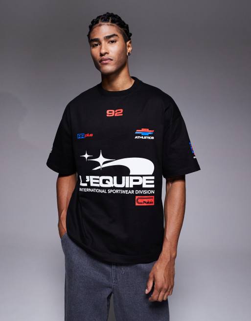 River Islandn oversized L'equipe racing t-shirt in black 