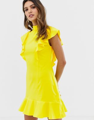 Ærmeløs kjole med flæser fra Closet-Gul