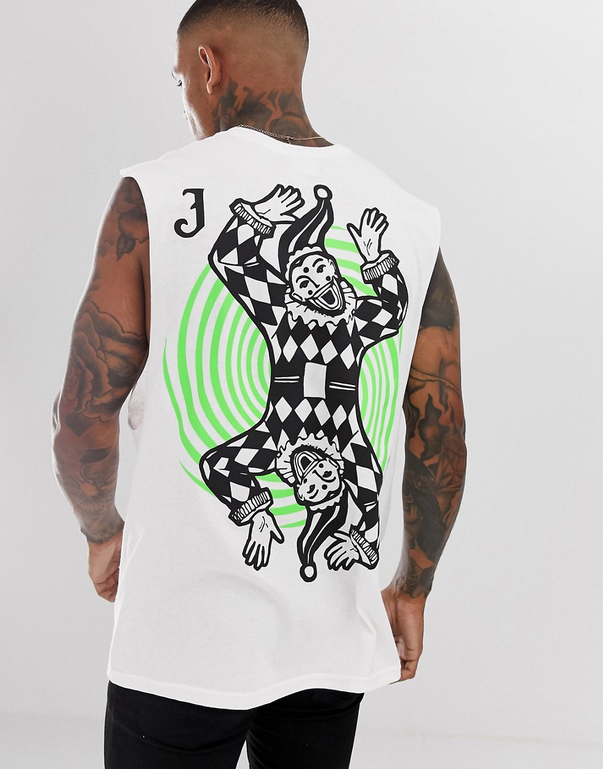 Ærmeløs undertrøje-t-shirt med joker-print på ryggen fra HNR LDN-Hvid
