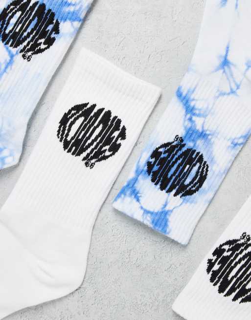Roadies - Confezione da 2 paia di calzini, colore bianco e blu tie-dye, 3 di 4