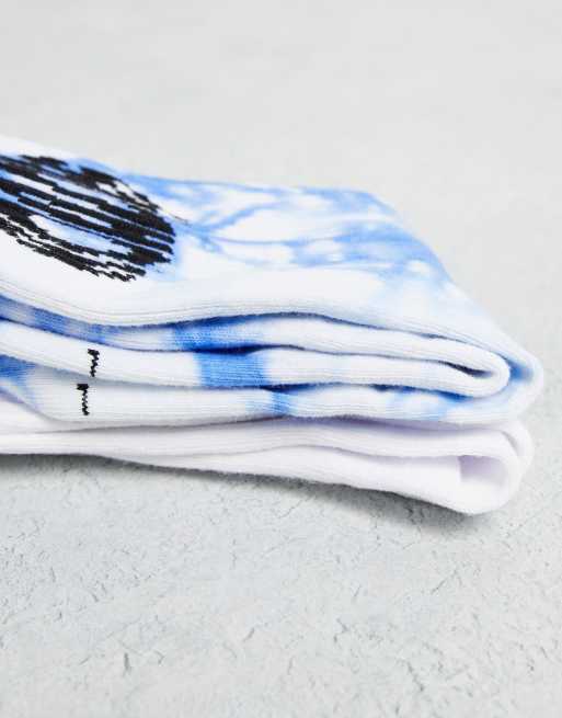 Roadies - Confezione da 2 paia di calzini, colore bianco e blu tie-dye, 4 di 4