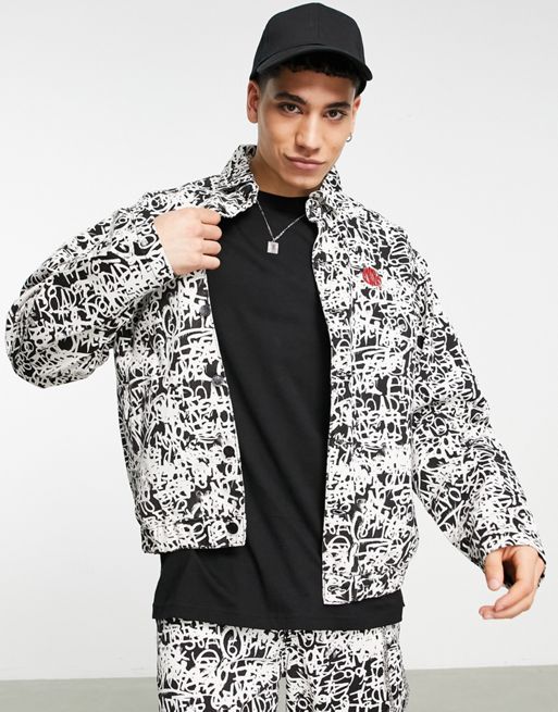 Roadies oversized twill jacket co-ord with graffiti print in black | ASOS
