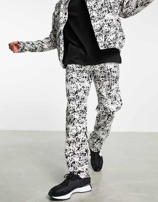 Roadies straight leg chino with graffiti print in black - part of a set