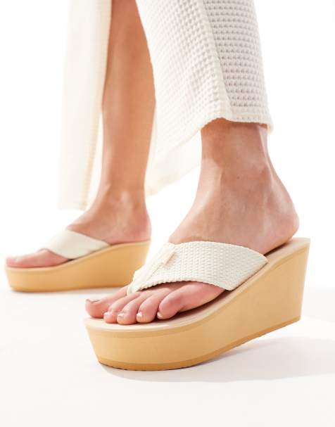 Rocketdog Diver webbing wedge flip flop in cream - view 1