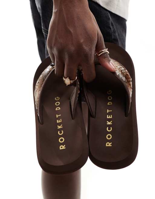 Rocketdog Spotlight olney sequin flip flop in brown ASOS