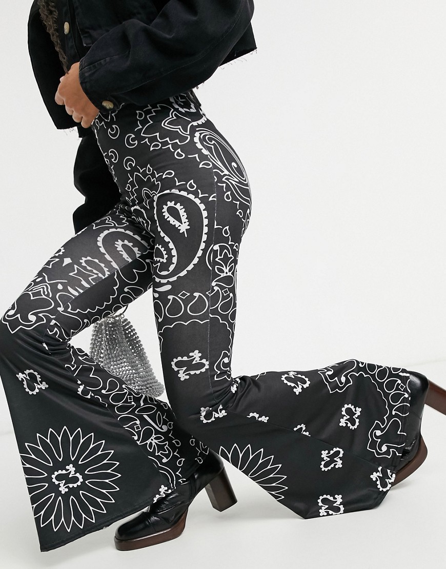 Rokoko Bandana Print Flared Pants Co-ord-black