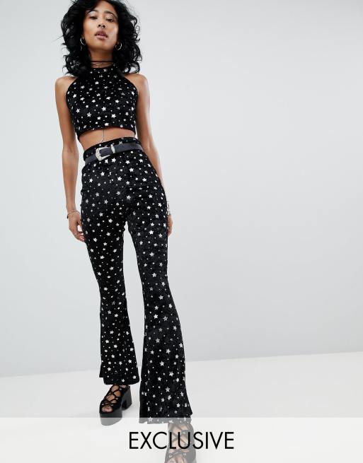 Sacred Sailor Kitty Velvet Flare Pants