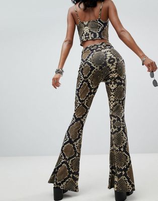 snake print flare pants