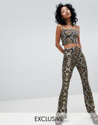 snake print flared trousers