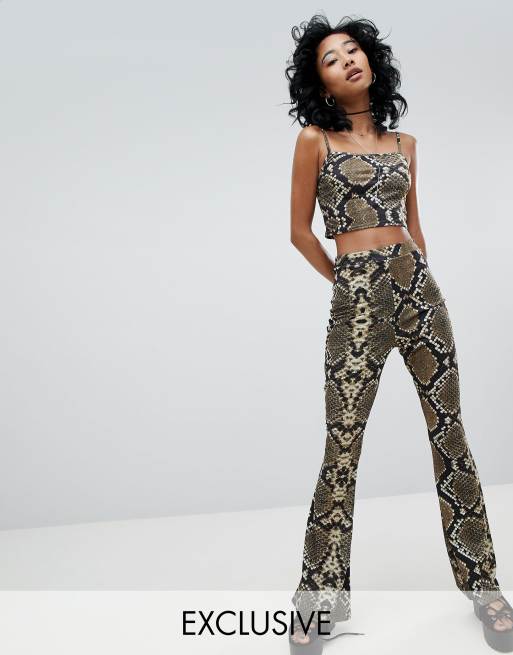 Rokoko Festival Snake Print Top Flare Trousers Co Ord ASOS