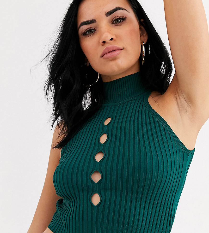Rokoko knitted crop top with cut out detail-Green