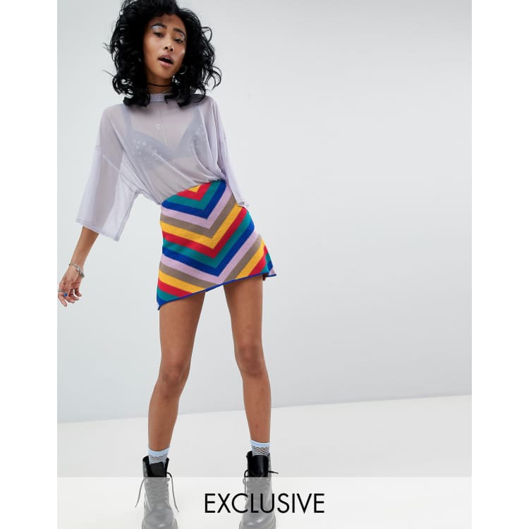 Rokoko Mini A Line Knitted Skirt In Rainbow Stripe