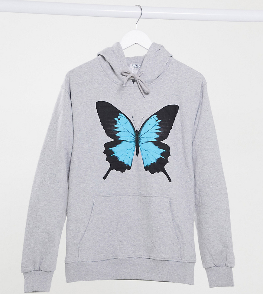 Rokoko Oversized Hoodie With Butterfly Graphic-grey