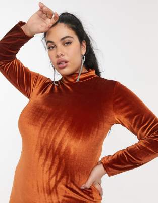 orange velvet long sleeve dress