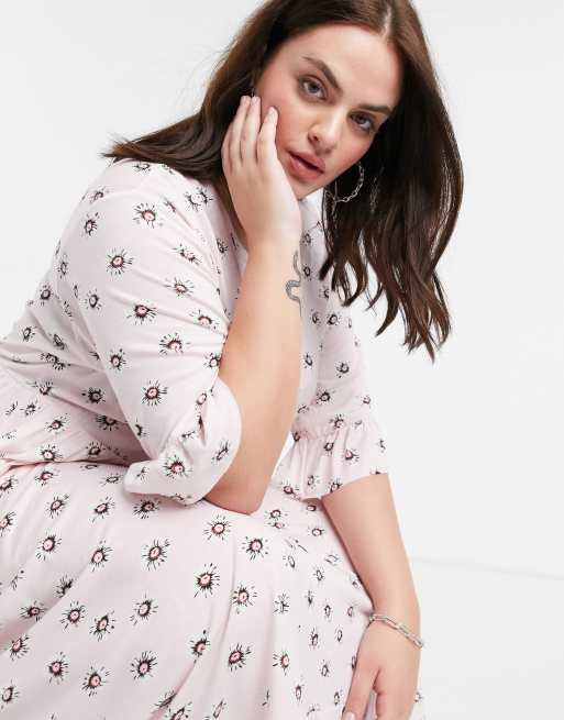 rokoko plus maxi smock dress with ruffle hem in vintage daisy print