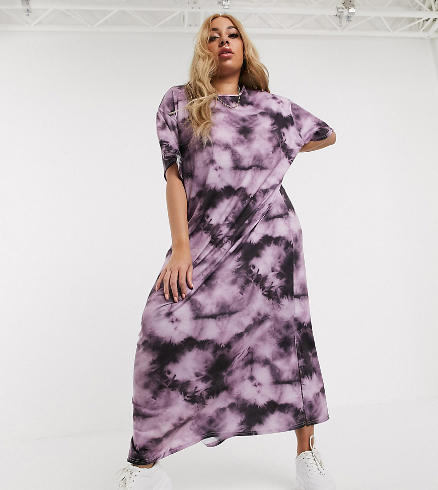 Rokoko Plus oversized maxi t-shirt dress in tie dye-Purple