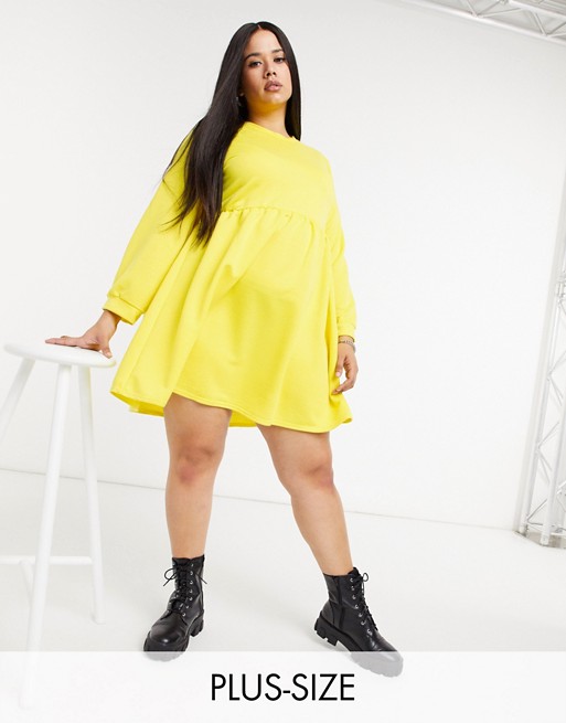 Rokoko Plus oversized smock sweat dress in buttercup yellow