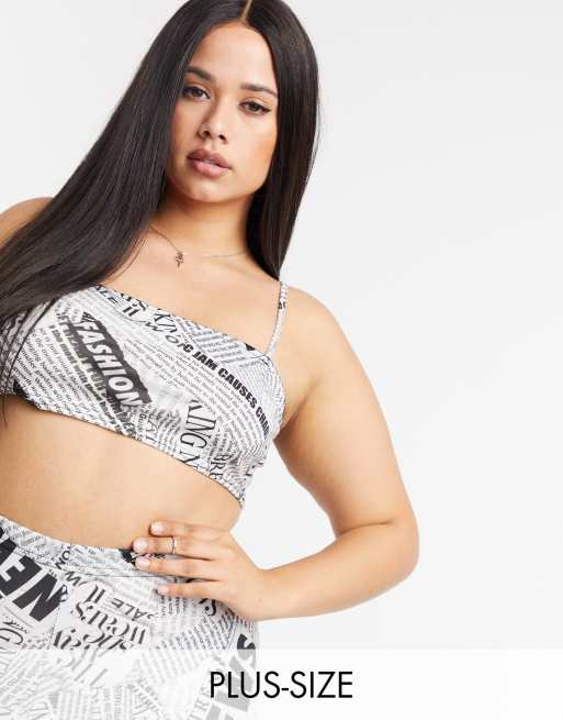 Rokoko Plus square neck strappy crop top in newspaper print - part of a set