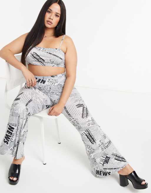 Rokoko Plus square neck strappy crop top in newspaper print - part of a set, 4 of 4
