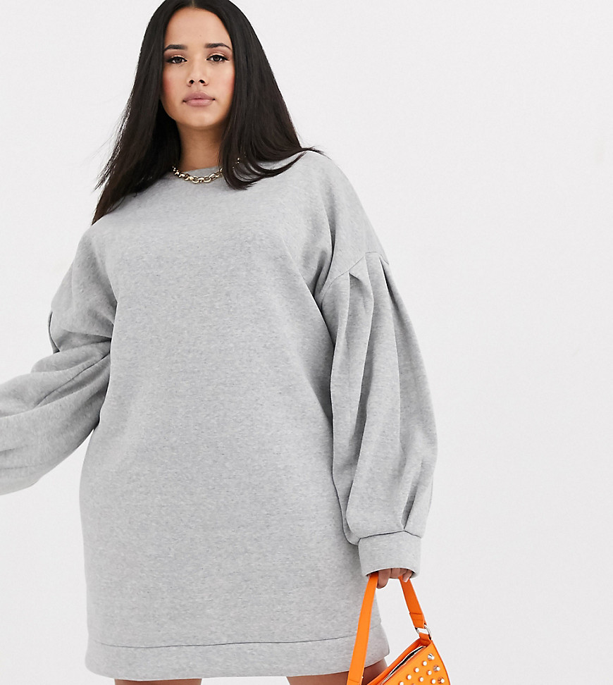 Rokoko Plus – Sweatshirtklänning i oversize-modell med ballongärm-Grå