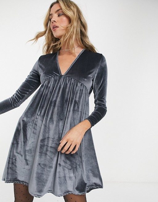 Rokoko relaxed smock dress in slate grey velvet
