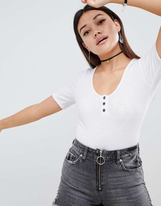 Rokoko short sleeved ribbed body with button front, 3 of 4