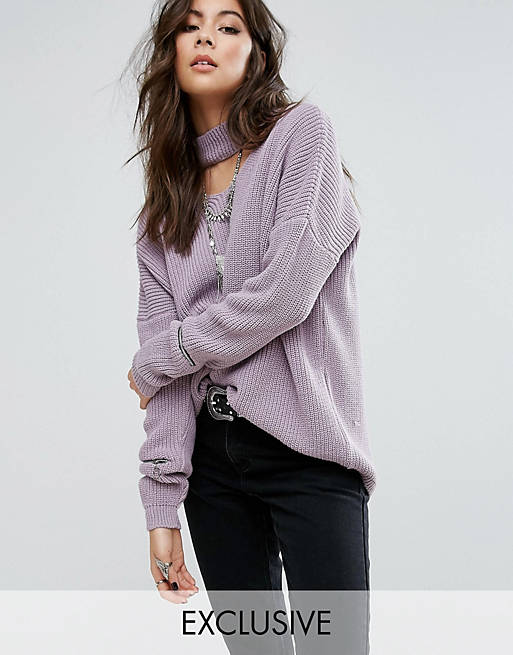 venstre Figur Australsk person Rokoko Sweater With Cut Out Choker Neck And Zip Sleeve Details | ASOS