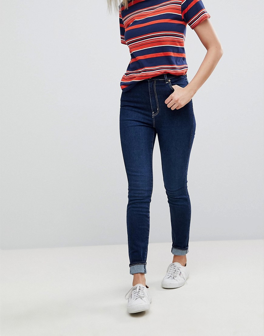 Rolla's - Eastcoast - Højtaljede skinny-jeans med kontrastsyninger-Blå