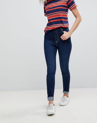 Rolla's - Eastcoast - Skinny jeans met hoge taille en contrasterende naden-Blauw