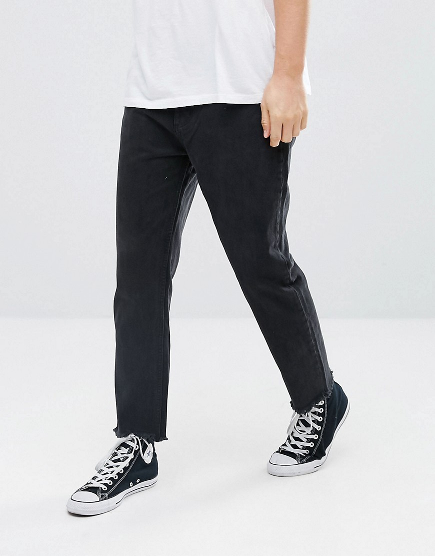 Rollas - Stubs - Cropped jeans met smaltoelopende pijp in chopper black-Zwart