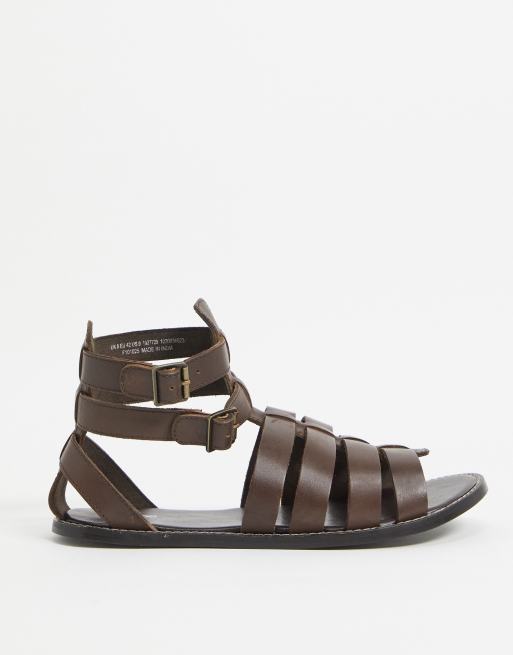 Romerske sandaler i brunt læder fra ASOS DESIGN