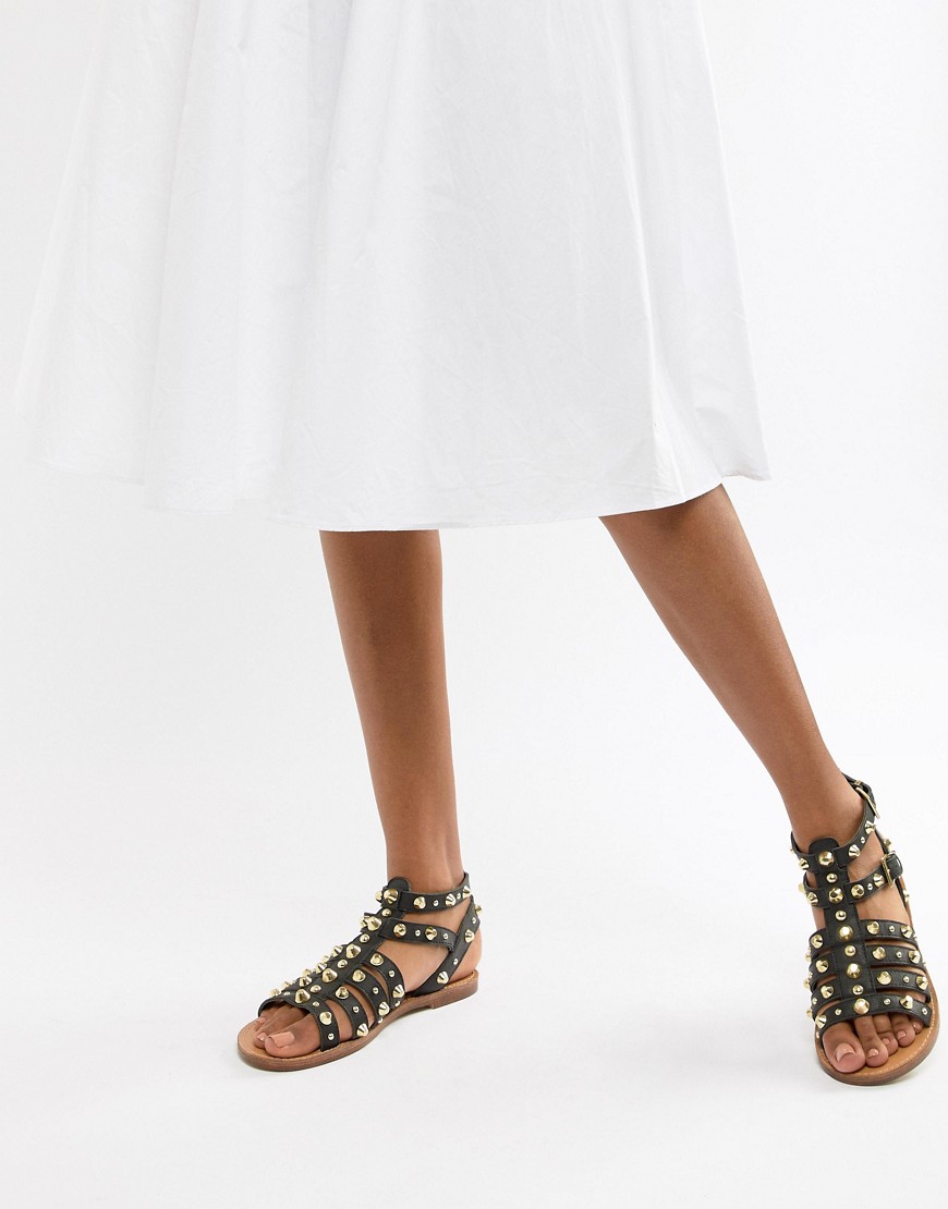Romerske sandaler i skind fra ASOS DESIGN-Sort