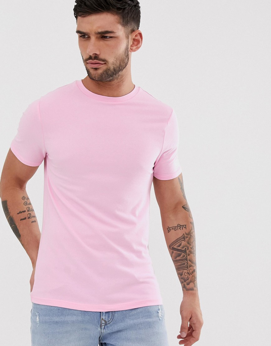 Rosa tætsiddende T-shirt med rund hals fra River Island-Pink