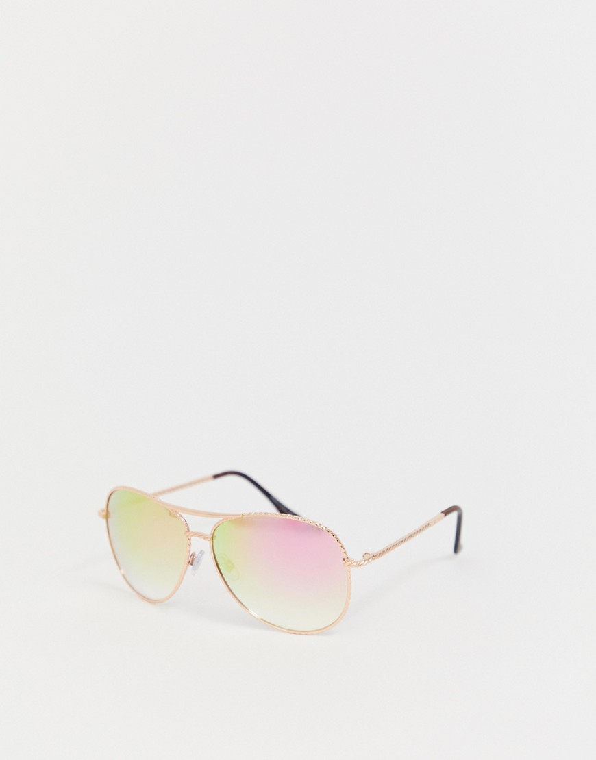 Rosagyldne pilotsolbriller med lyserøde linser fra River Island-Kobber