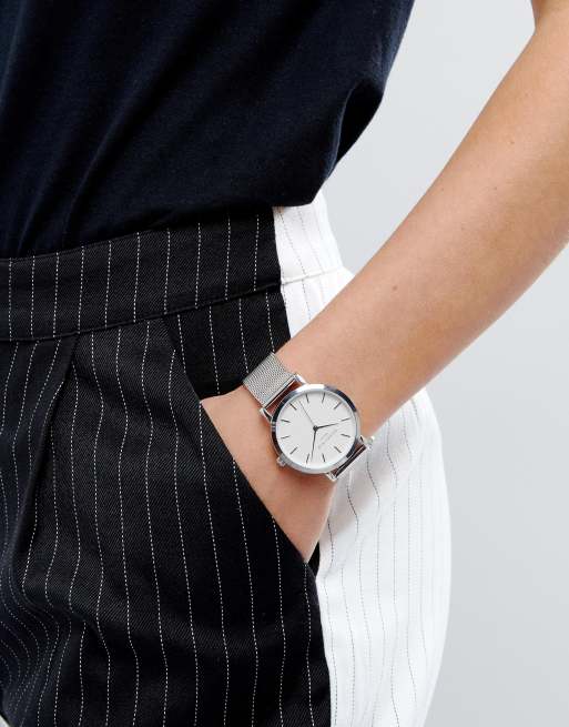 Rosefield Mercer Mesh Watch In Silver ASOS