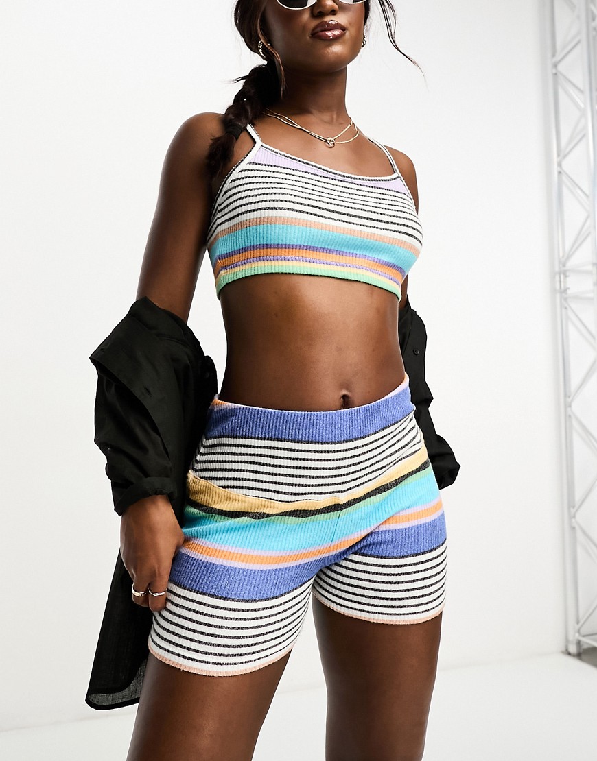 Roxy Anthracite Good Vibration Best Time Of Day knit co-ord short in stripe-Multi