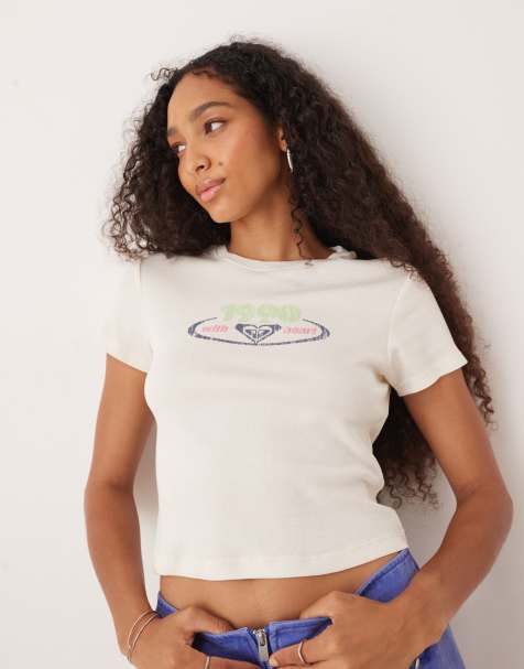 Roxy Beach love cropped t-shirt in egret - view 1