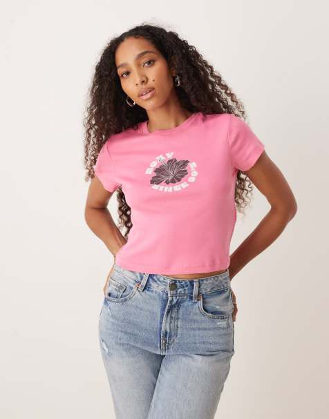 Roxy Beach love cropped t-shirt in pink cosmos - view 1