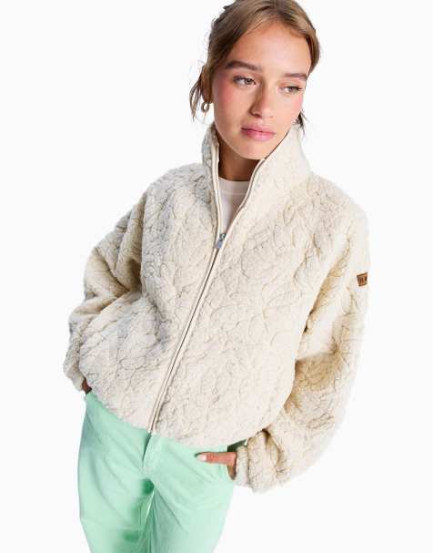 Roxy – Blurry Cloud – Relaxed Fit Fleece-Jacke in Pergament mit Reißverschluss - view 1