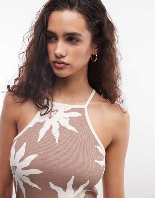Roxy – Brązowa sukienka mini we wzór w słońca, 3 z 4