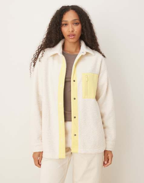 Roxy Chloe kim polar shacket polar fleece shirt jacket in whiisper white