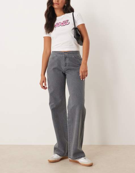 Roxy Chloe kim pop stitch low rise relaxed straight leg trousers in true black