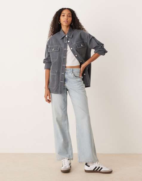 Roxy Chloe kim pop stitch oversized relaxed fit shacket in true black