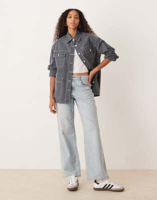 Roxy - Chloe Kim - Relaxed-Fit-Hemdjacke im Oversize-Stil in Echtschwarz mit kontrastierender Ziernaht