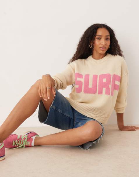 Roxy Exploring heart crew neck jumper in parchment - view 1