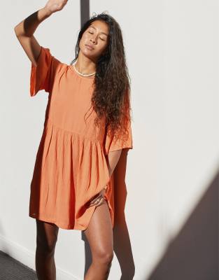 Roxy Featuring Kelia Moniz Mini Beach Summer Dress In Coral-orange