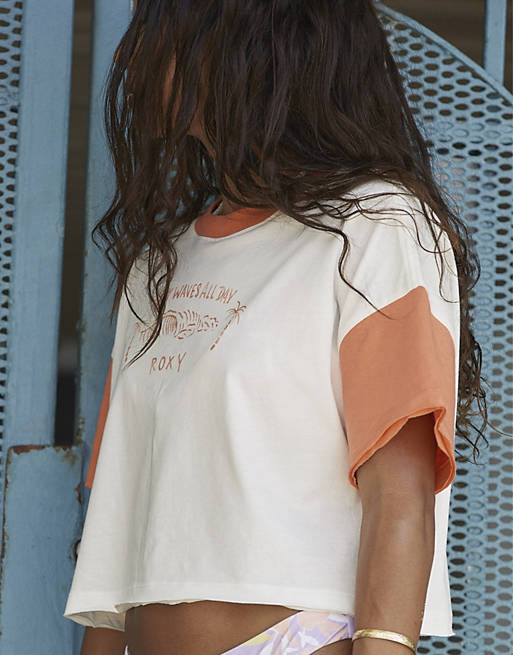 Roxy featuring Kelia Moniz oversized crop t-shirt in white | ASOS