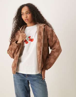 Roxy - Feels Good - Gemusterte Cord-Kapuzenjacke in der Farbe Woodsmoke-Brown